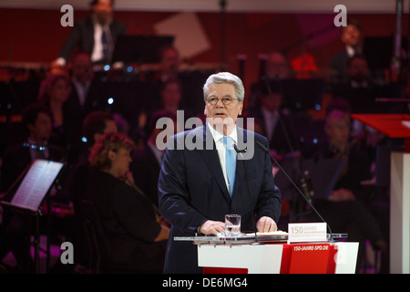 Leipzig, Deutschland, Joachim Gauck, Bundespräsident, das Gewandhaus am Festakt 150 Jahre SPD Stockfoto