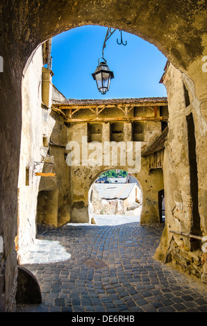 Uhrturm, das Wahrzeichen von Siebenbürgen, Sighisoara/Schäßburg Stockfoto