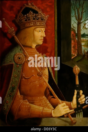 Kaiser Maximilian I (1459-1519), mit Krone, Zepter und Schwert, um 1500. Künstler: Strigel, Bernhard (ca. 1460-1528) Stockfoto