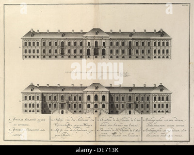 Das Gebäude der Kaiserlichen Akademie der Wissenschaften mit Bibliothek und Kunstkammer in St. Petersburg, 1741. Artist: Wortmann, Christian Albrecht (1680-1760 Stockfoto