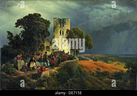 Die Belagerung (Verteidigung der Kirche Hof während des Dreißigjährigen Krieges), 1848. Artist: Lessing, Carl Friedrich (1808-1880) Stockfoto