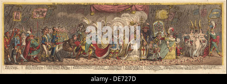 Die Grand Krönungsprozession von Napoleon der 1 Kaiser von Frankreich, von der Kirche Notre-Dame, 1805. Artist: Gillray, James (1757-1815) Stockfoto