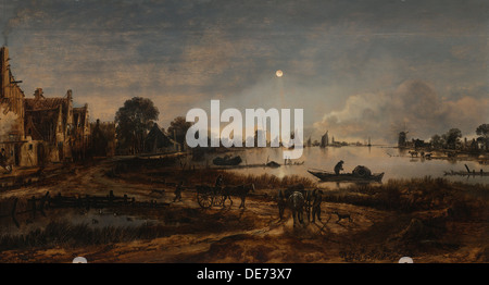 Blick auf den Fluss bei Mondschein, c. 1645. Künstler: Neer, Aert, van der (1603-1677) Stockfoto