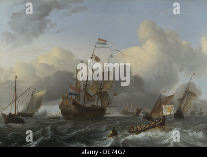 Flaggschiff Eendracht und eine Flotte von niederländischen men c. 1670. Künstler: Bakhuizen, Ludolf (1630-1708) Stockfoto