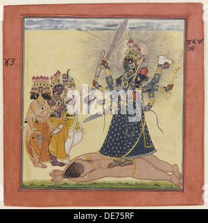 Göttin Bhadrakali verehrt, von den Göttern (aus einer tantrischen Devi-Serie), c. 1660. Künstler: anonym Stockfoto