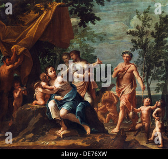 Apollo mit drei Grazien, Venus, Amor und Pan. Künstler: Franceschini, Marcantonio (1648-1729) Stockfoto