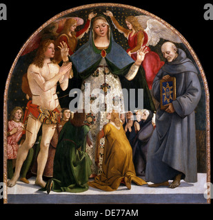 Madonna della Misericordia und Heiligen Sebastian und Bernardino da Siena, c. 1490. Künstler: Signorelli, Luca (ca 1441-1523) Stockfoto