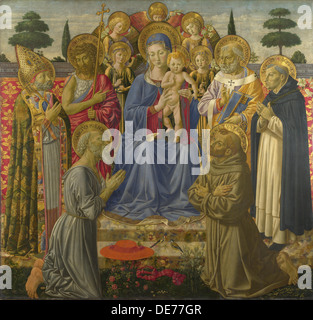 Die Jungfrau und das Kind inthronisierten unter Engeln und Heiligen, 1460s. Künstler: Gozzoli, Benozzo (ca. 1420-1497) Stockfoto