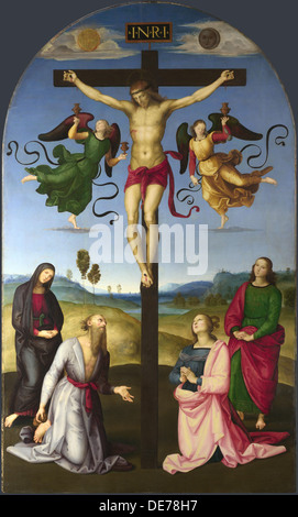 Den gekreuzigten Christus mit der Jungfrau Maria, Heilige und Engel (der Mond Kreuzigung), 1502-1503. Künstler: Raffael (1483-1520) Stockfoto