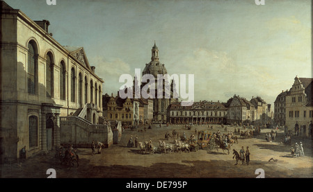 Blick auf den Neumarkt in Dresden Vom Jüdenhofe, 1749. Artist: BELLOTTO, Bernardo (1720-1780) Stockfoto