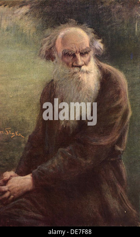 Porträt des Autors Leo N. Tolstoy (1828-1910), 1910. Künstler: Styka, Jan (1858-1925) Stockfoto