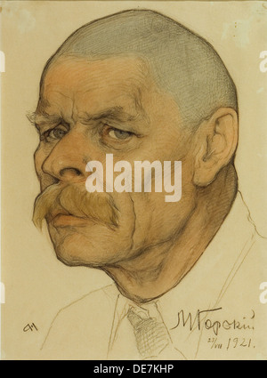 Porträt des Autors Maxim Gorky (1868-1939), 1921. Künstler: Andreev, Nikolai Andrejitsch (1873-1932) Stockfoto