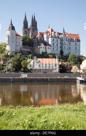 Albrechtsburg und Dom mit Fluss Elbe, Meißen, Sachsen, Deutschland Stockfoto