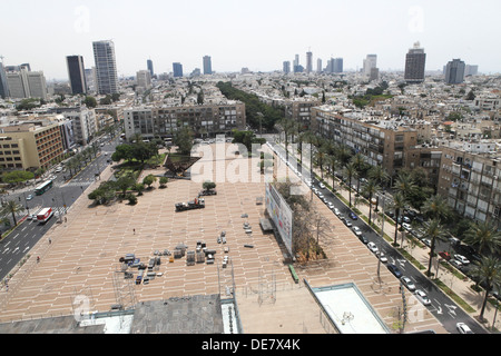 Rabin-Platz gesehen vom Dach des Rathauses, Tel Aviv, Israel Stockfoto