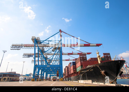 Israel, Haifa, Haifa Port Containerumschlag Stockfoto