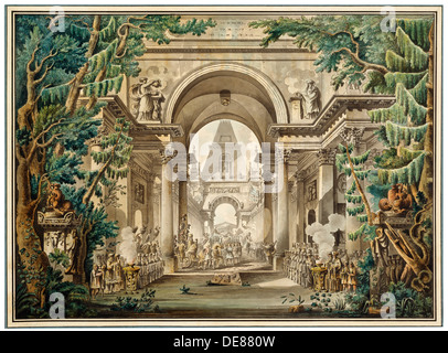 Prozession zu einem Tempel. Bühnenbild für ein Theater spielen, 18. oder frühen 19. Jahrhundert. Künstler: Louis Jean Desprez Stockfoto