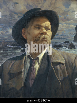 Porträt des Autors Maxim Gorky (1868-1939), 1936. Künstler: Brodsky, Isaak Izrailevich (1884-1939) Stockfoto