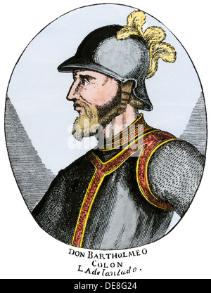 Bartolome Columbus. Hand - farbige Holzschnitt Stockfoto