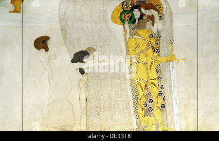 Der Beethovenfries, Detail: Ritter in glänzender Rüstung, 1902. Künstler: Klimt, Gustav (1862-1918) Stockfoto