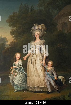 Königin Marie Antoinette von Frankreich und zwei ihrer Kinder zu Fuß in den Park von Trianon, 1785. Artist: Ulrik Wertmüller, Adolf (1751-1811) Stockfoto