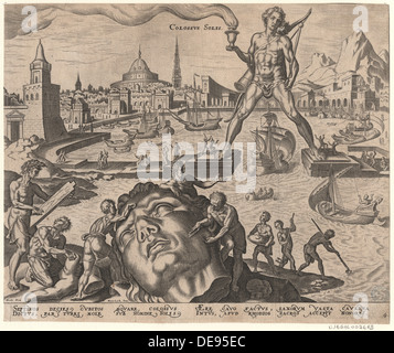 Der Koloss von Rhodos (aus der Serie Das achte Wunder der Welt) Nach Maarten van Heemskerck, 1572. Artist: Galle, Philipp (1537-1612) Stockfoto