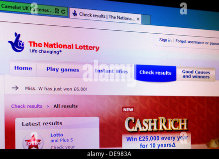 Die National Lottery-Website Stockfoto