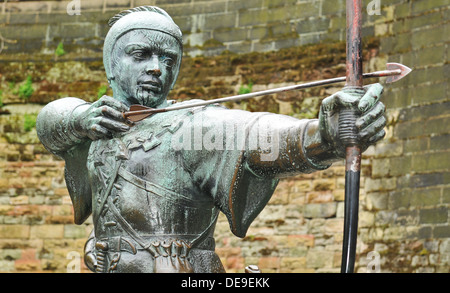 Robin Hood-Statue vor Nottingham Castle (Vereinigtes Königreich) Stockfoto