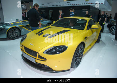 FRANKFURT, GERMANY - SEPTEMBER 11: Frankfurt Internationale Automobil-Ausstellung (IAA) 2013. Aston Martin V12 Vantage S - Europapremiere Stockfoto