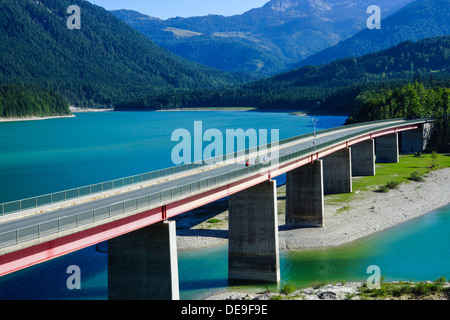 Sylvensteinspeicher, Sylvensteinspeicher Reservoir, Sylvensteinstausee, Fluss Isar, Bayern, Upper Bavaria, Germany Stockfoto