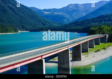 Sylvensteinspeicher, Sylvensteinspeicher Reservoir, Sylvensteinstausee, Fluss Isar, Bayern, Upper Bavaria, Germany Stockfoto