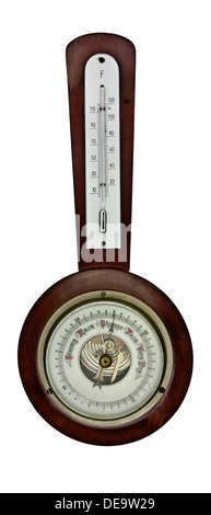 Vintage Barometer isoliert auf weißem Hintergrund, Schneidepfad Stockfoto