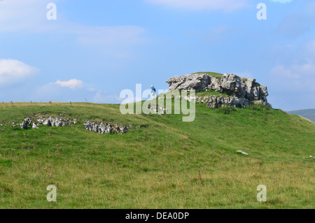 Einsame Frau Walker neben Conistone Pie auf der Dales Weg lange Strecke Fußweg zwischen Grassington & Kettlewell Wharfedale Yorkshire. Stockfoto