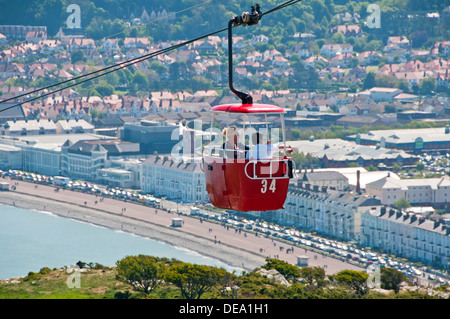 Llandudno Seilbahn aufsteigend Great Orme über Llandudno am Meer, Llandudno, North Wales, UK Stockfoto