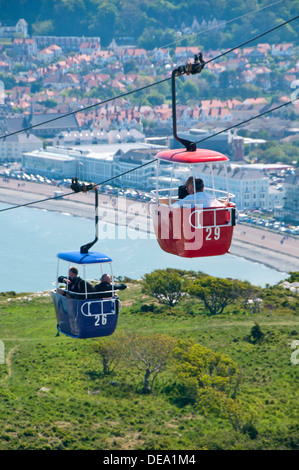 Llandudno Seilbahn aufsteigend Great Orme über Llandudno am Meer, Llandudno, North Wales, UK Stockfoto