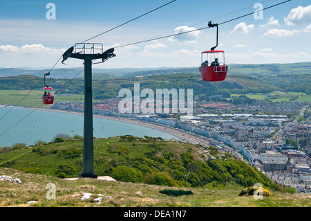 Llandudno Seilbahn aufsteigend Great Orme über Llandudno am Meer, Llandudno, North Wales, UK Stockfoto