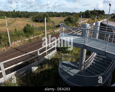 Brücke im Naturschutzgebiet Stellmoorer Tunneltal, Hamburg, Deutschland Stockfoto