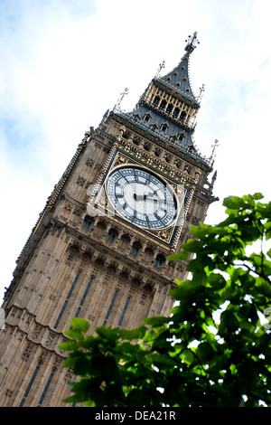 Der Turm von Westminster (Big Ben) Teil der Houses of Parlament London mit Baum im Vordergrund Stockfoto