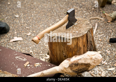 Kleine Axt stecken in hacken log Stockfoto