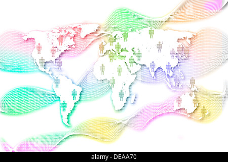 Menschen Worldmap Karte Baum Holz Wald Brief Weltvorstand schützen Planeten speichern sonnigen Wiesen Ökologie e-Mail-Umschlag generiert Stockfoto