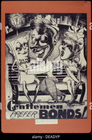 Ein Werbebild aus dem Film *Gentlemen bevorzugen Bonds*, das seine ikonische Besetzung und seine unbeschwerte Natur zeigt. Der Film ist eine komödiantische Produktion, die sich um Romantik und Unfug dreht. Stockfoto