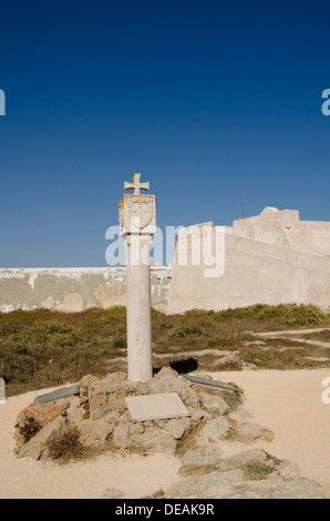 Säule in Sagres Festung in Vila Bispo, Algarve, in Portugal Stockfoto