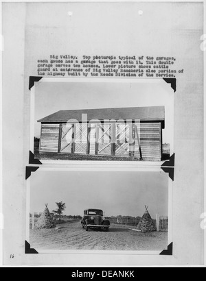 Fotos aus dem Jahresbericht zeigen die Garage und die Viehwache am Eingang der Big Valley Rancheria, einer Native American Ranch in Kalifornien. Stockfoto