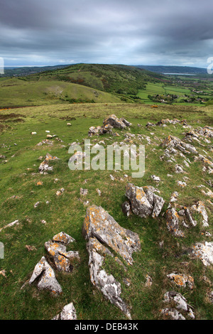 Sommer-Blick über Crook Peak, Somerset Levels, Mendip Hills, Somerset County, England Stockfoto