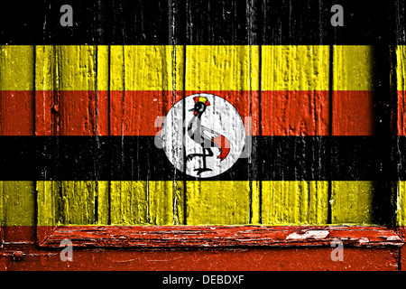 Flagge Ugandas bemalt auf Holzrahmen Stockfoto