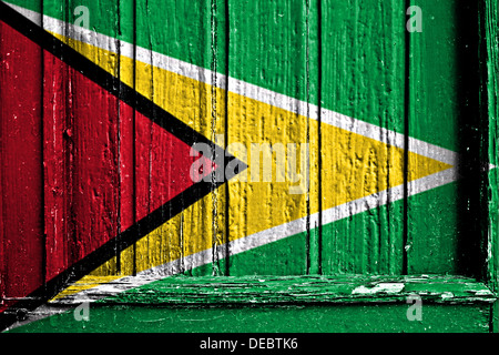 Flagge von Guyana bemalt auf Holzrahmen Stockfoto