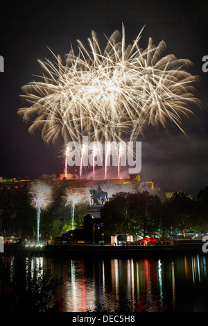 Abschließenden Feuerwerk "Rhein in Flammen" vor der Festung Ehrenbreitstein, Koblenz, Rheinland-Pfalz, Deutschland Stockfoto