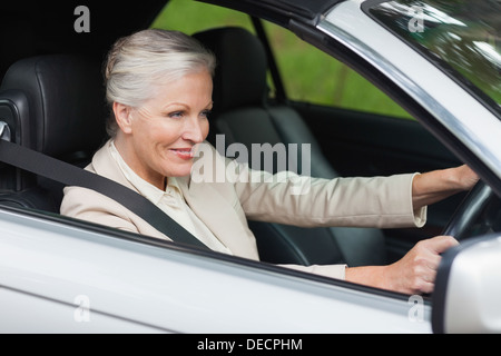 Lächelnd Geschäftsfrau edel Steuerwagen Stockfoto