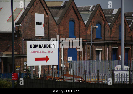 Bombardier - Derby Litchurch Spur arbeitet. Zug-Fabrik in derby Stockfoto