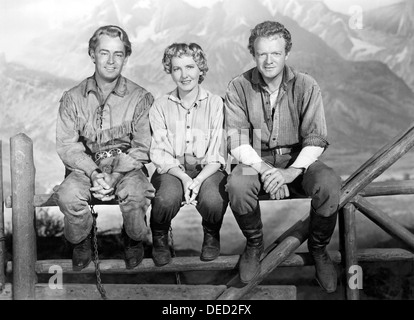 SHANE 1953 Paramount Film mit von links: Alan Ladd, Jean Arthur, Van Heflin Stockfoto