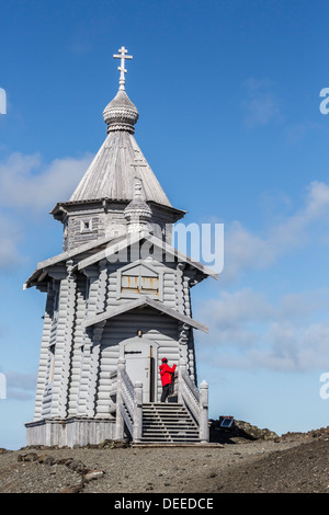 Östliche orthodoxe Dreifaltigkeitskirche, Bellingshausen-Station, Antarktis, Collins Hafen, King George Island, Süd-Shetland-Inseln Stockfoto